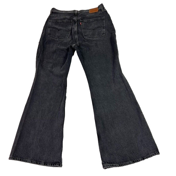 Levis Jeans Womens 31 Black 70s High Flare Faded Premium Denim Boho Hippie - Picture 3 of 10